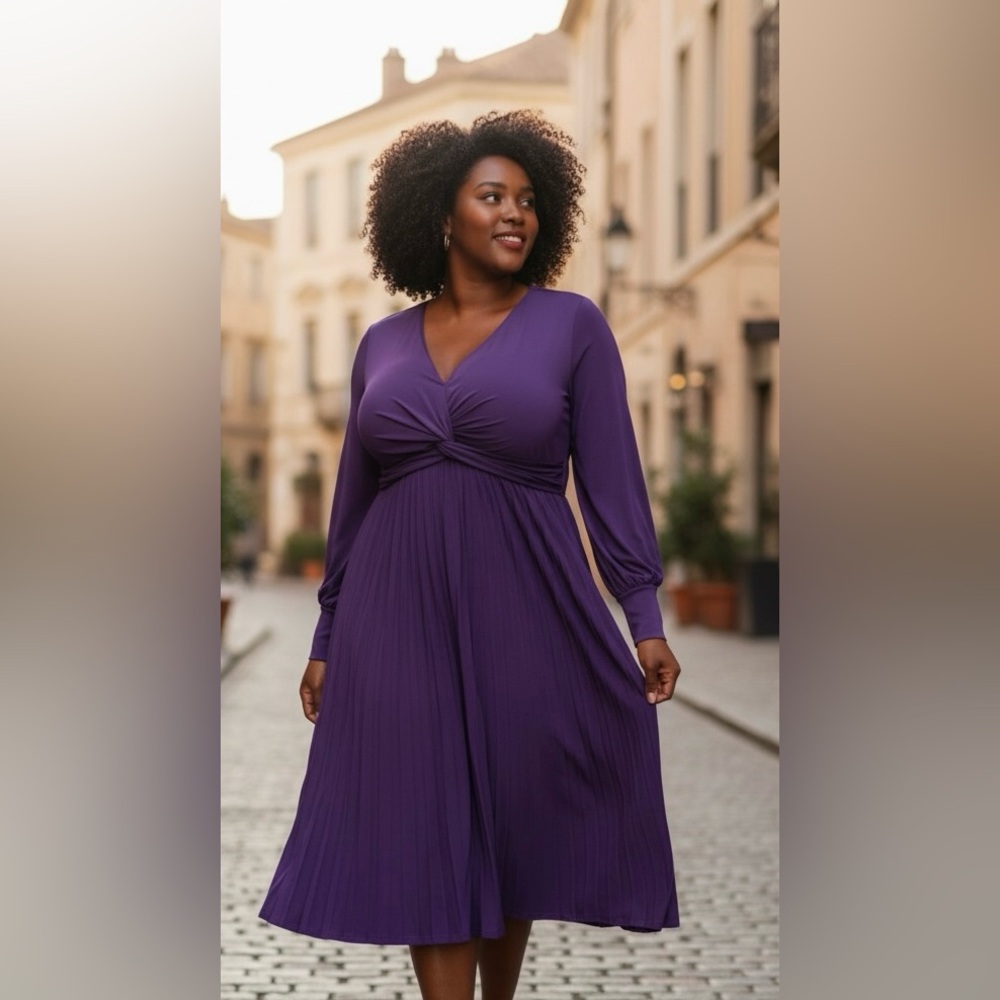 ELOQUII Purple Pleated Dress Size 16 New With Tags Final Sale